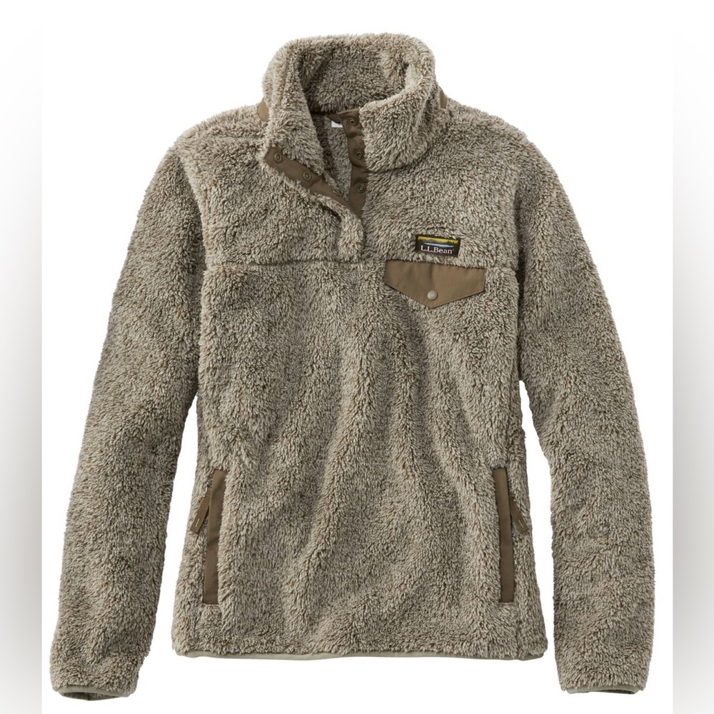 L.L. Bean Women’s Plus Size Olive Green Hi-Pile Fleece 1/4 Snap Pullover 1X